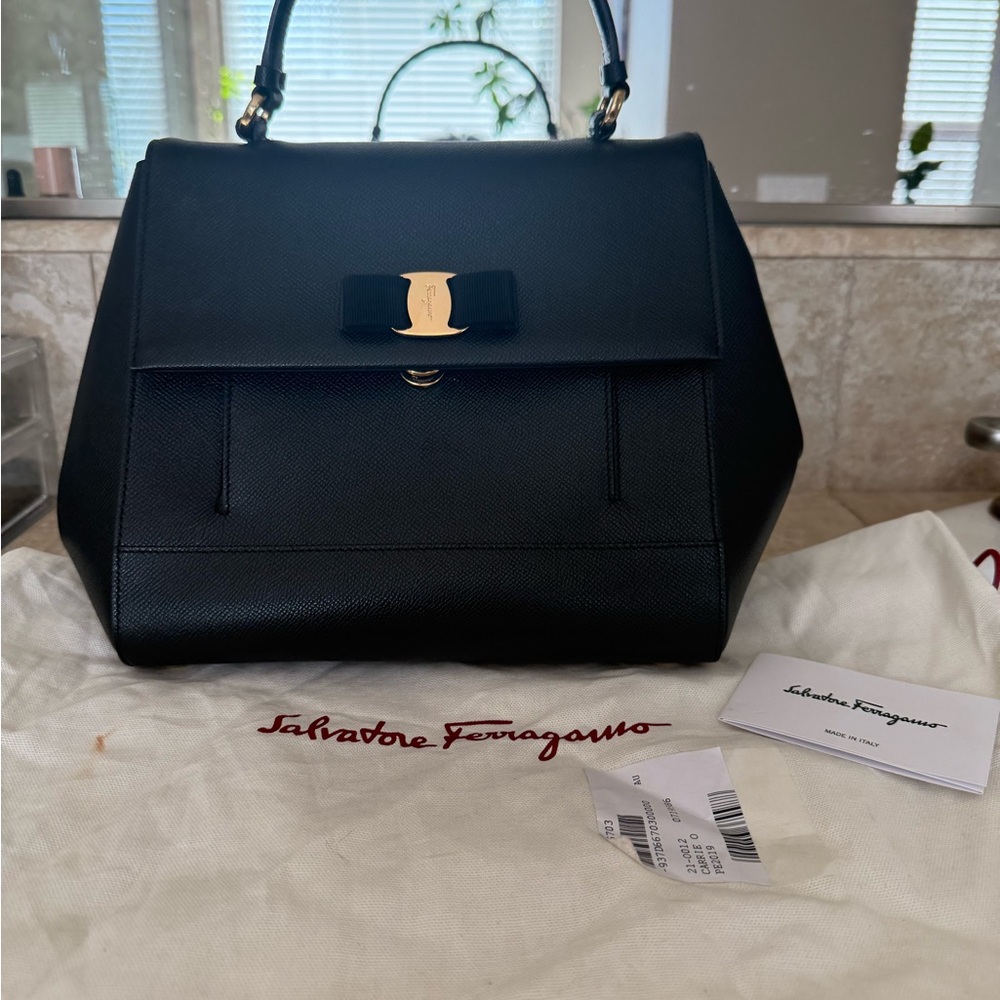 Salvatore Ferragamo Black Satchel with Gold Accent